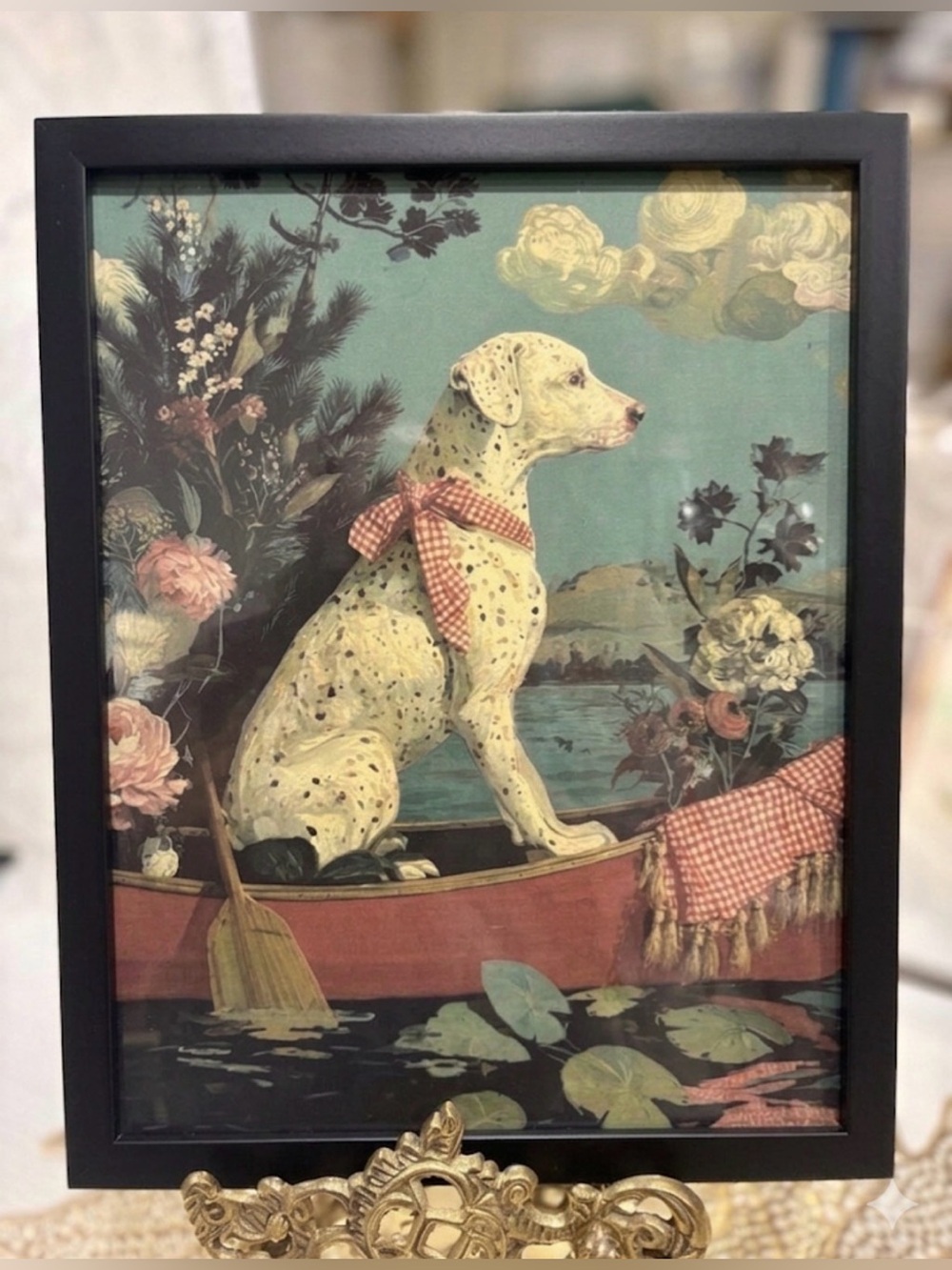Vintage-Inspired Dalmatian Canoe Art Against The Winter Sky Framed 8x10